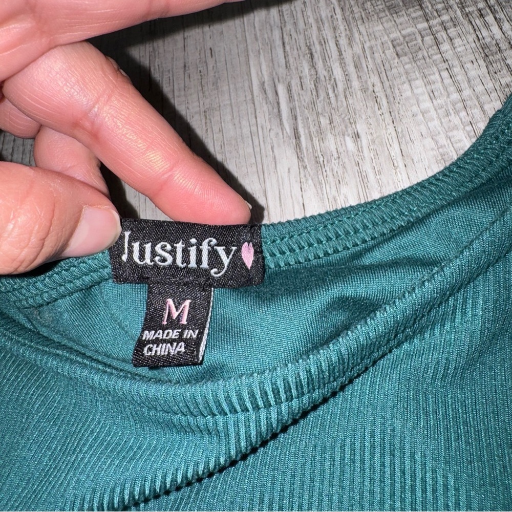 Justify Teal Long-Sleeve Ruched Mini Dress size M - Picture 6 of 11
